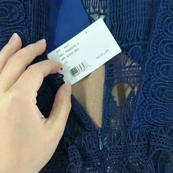 NWT Self Portrait Teardrop Paneled Guipure Lace Mini Dress in Navy Sz US 8 $555 - Picture 7 of 7